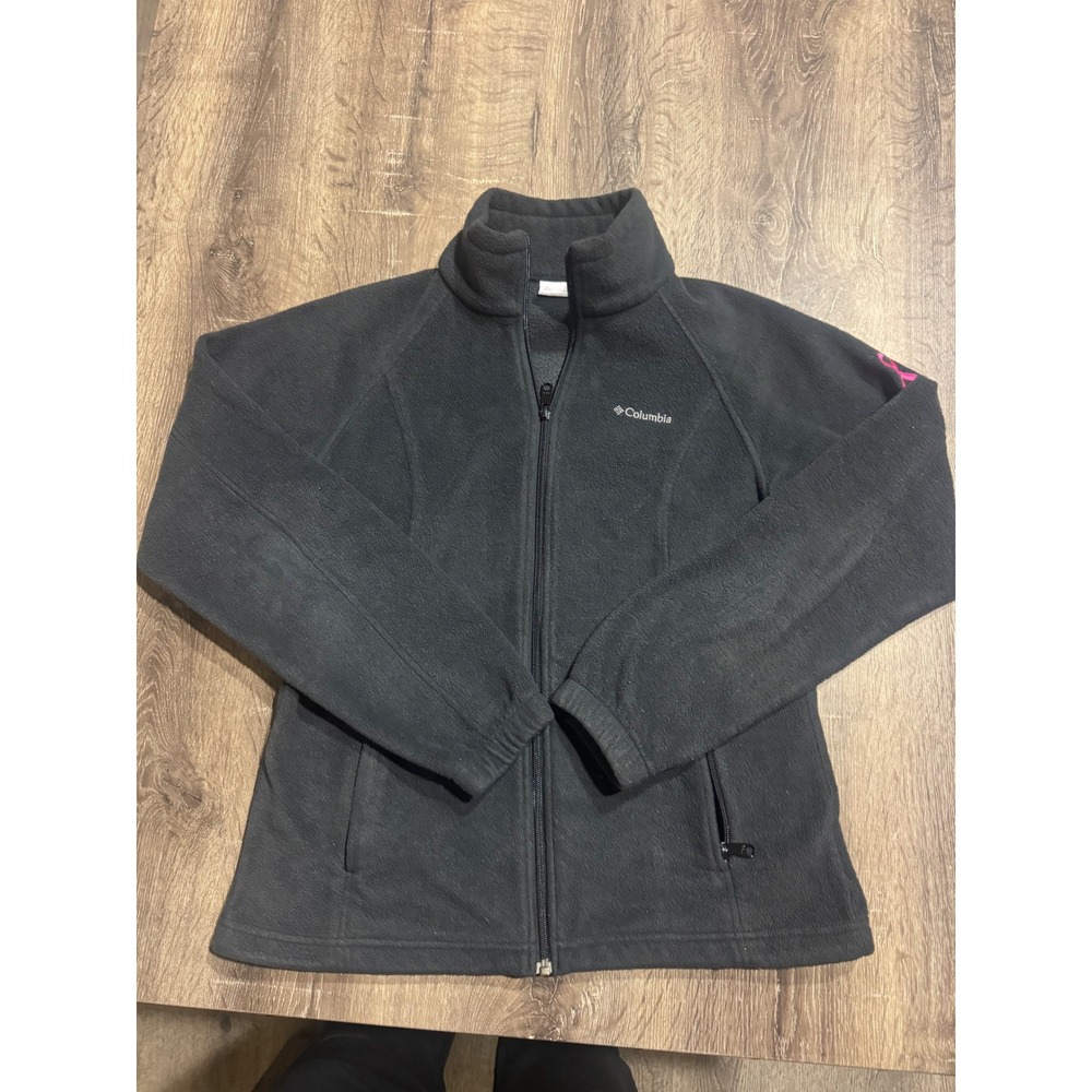 Columbia Benton Springs Fleece Jacket Black Pink Ribbon Breast Cancer Womens M